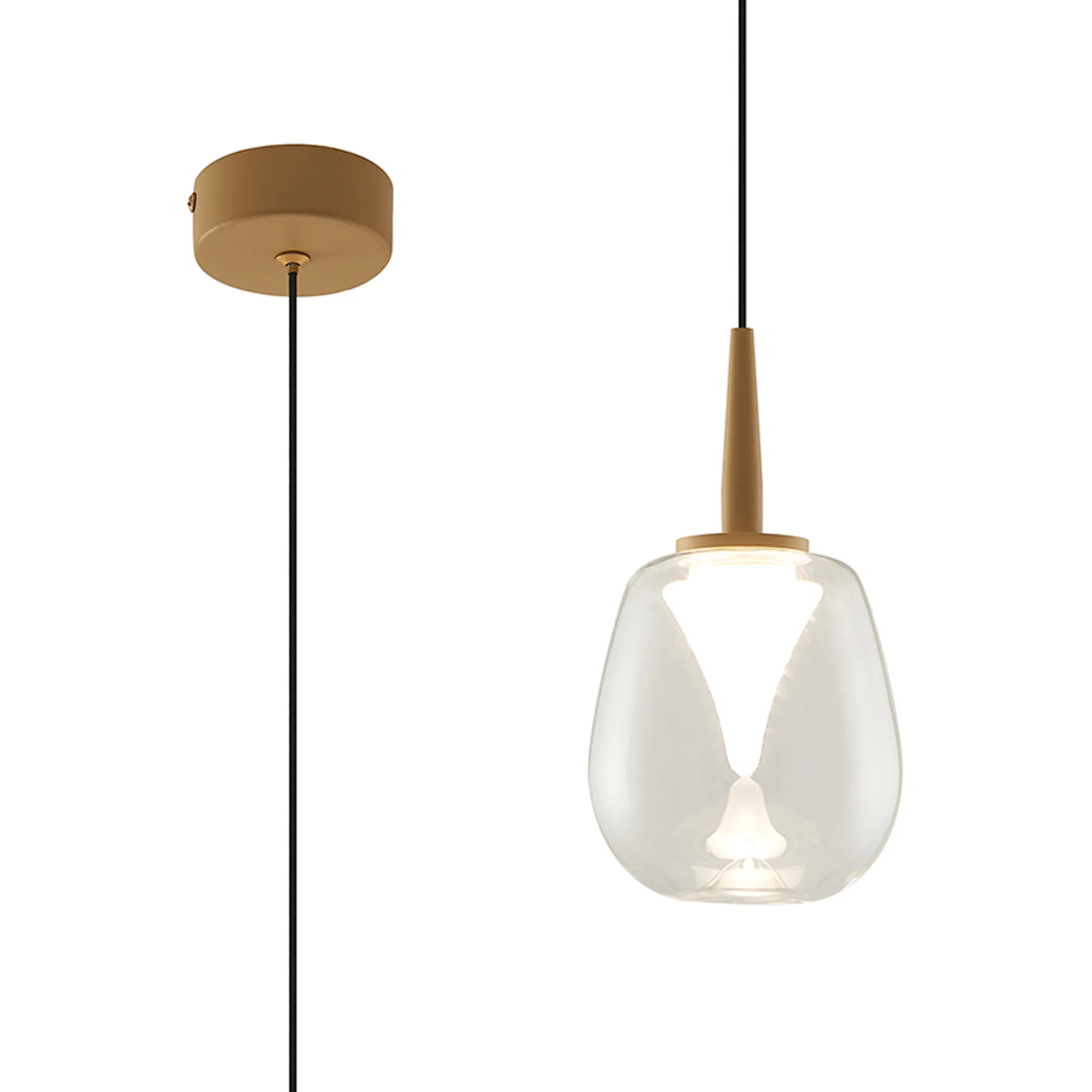 MK0005  Andromeda Single Pendant, 5W LED, 3000K, 500lm, Gold/Clear/Frosted 3yrs Warranty